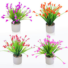 跨境仿真喇叭花盆景家居客厅桌面装饰绿植迷你盆栽塑料假花小摆件