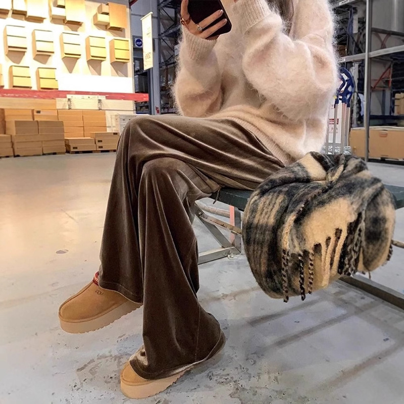 Maillard Brown Gold Velvet Wide Leg Pants Women's Spring and Autumn New Casual Pants Velvet Pants Drape Floor-Mopping Pants Maillard Brown Gold Velvet Wide Leg Pants Women's Spring and Autumn New Casual Pants Velvet Pants Drape Floor-Mopping Pants