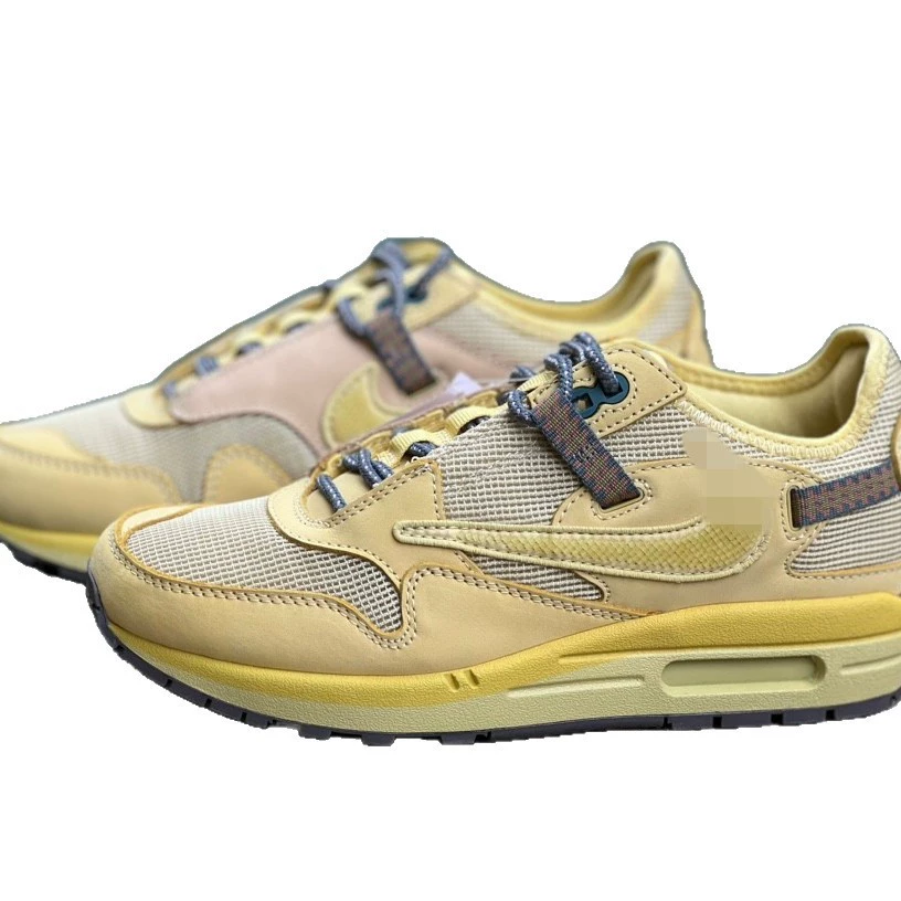 Оригинальная обувь, чистая оригинальная версия Travis Scott Air Max 1 Saturn Gold, ретро-барб, износостойкая, мужская