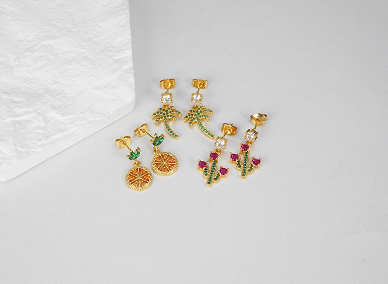 Fashion Cactus Palm Tree Copper Plating Zircon Drop Earrings 1 Pair display picture 1