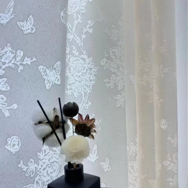 繁花蝶恋花 法式中古风蝴蝶窗帘纱帘浪漫复古风 透光不透人|undefined