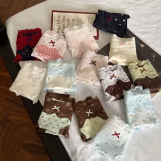 啊这~心动了~6879法式复古风撞色纯欲甜美可爱螺纹棉少女内裤透气