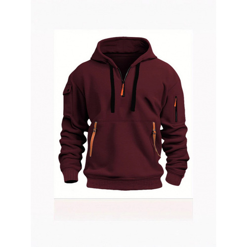 Year Spring Men's Hooded Sweatshirt Zipper Multi-Pocket Pullover Shirt Men's Sports Casual