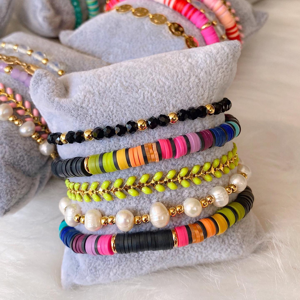 8g Weight Casual Vacation Color Block Freshwater Pearl Soft Clay Copper Women's Bracelets