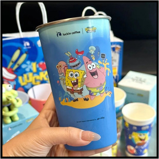 In-Stock New Luckin Collaboration Spongebob Merchandise Cold-Changing Cup Cute Cup Anime Cup Children's Day Toy