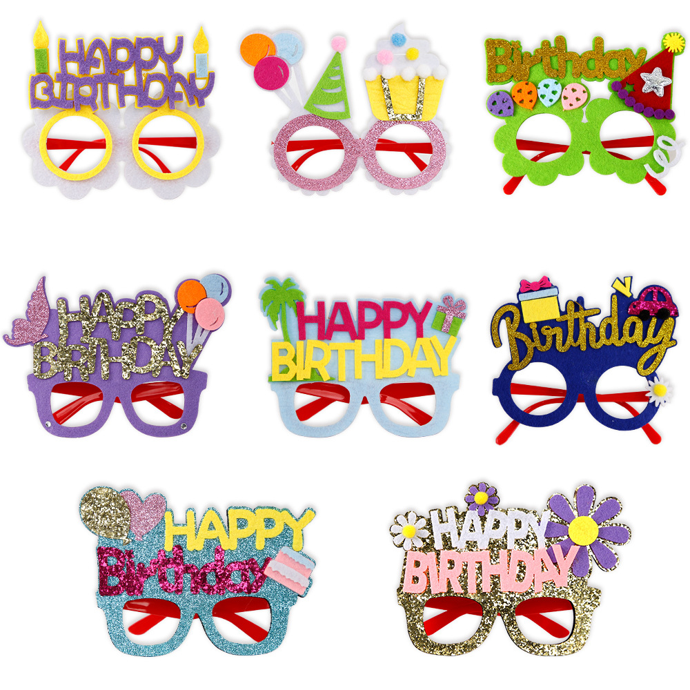 Gafas de cumpleaños para niños, marco de pastel de globo, fiesta de cumpleaños, decoración de fiesta, accesorios fotográficos, sombrero de cumpleaños, marco de gafas