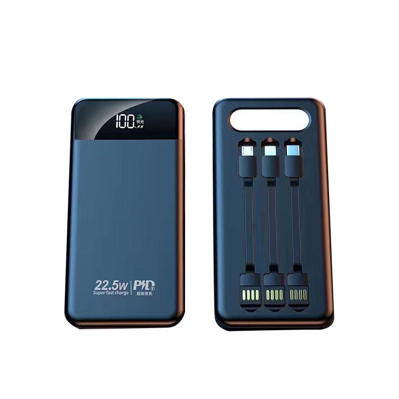 fuente de alimentación portátil al aire libre de tres líneas delgada de gran capacidad desmontable con cable de carga para cable general de teléfono móvil