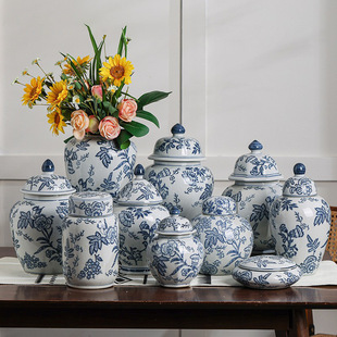 General Yu Tong Jar Ceramic Ornaments Living Room Home Accessories Antique Chinese Decoration Jingdezhen Blue and White Porcelain Vase