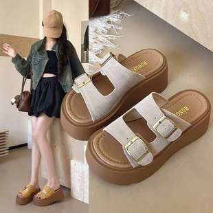 French-Style Thick-Soled Height-Increasing Slippers 2025 New Summer Super Trendy High-End Feel to Match Skirts Birkenstock