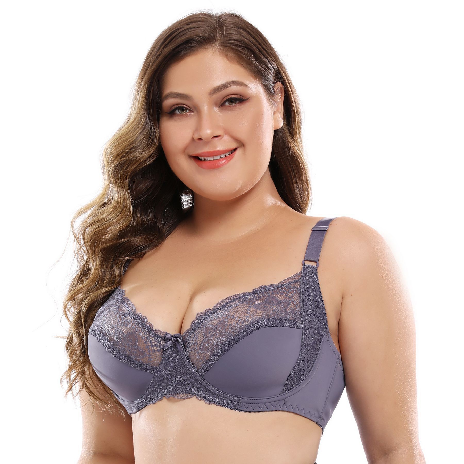Cross-border 38 - 48DE full cup ultra delgado sexy encaje sujetador de tamaño grande con anillo de acero comercio exterior de Europa y Estados Unidos gran pecho pequeño