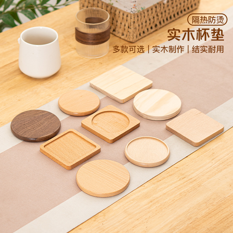 Origen Factory posavasos de té de madera maciza posavasos de café de haya tapetes de aislamiento térmico Cojín de madera de restaurante occidental redondo cuadrado