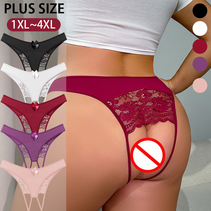 Women's Large Size Sexy Lace Open-Crotch Panties, Available in Multiple Colors, Breathable and Comfortable Briefs, Exclusive for Plus-Size Women, Cross-Border