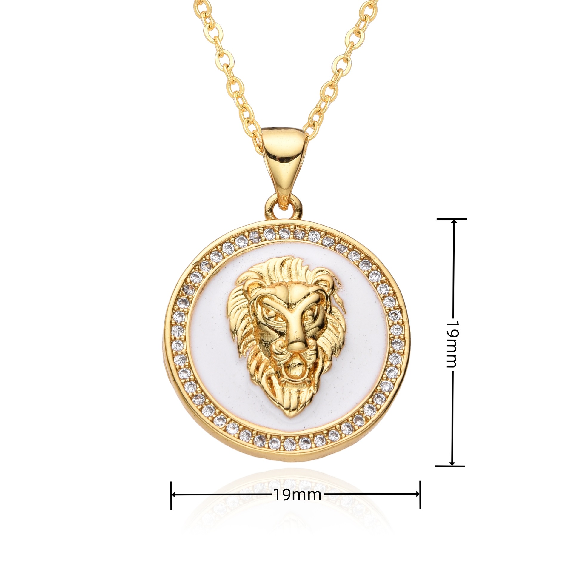 Women's Gender Copper Gold Plated Enamel Inlay Round Lion Bee Zircon Pendant Necklace