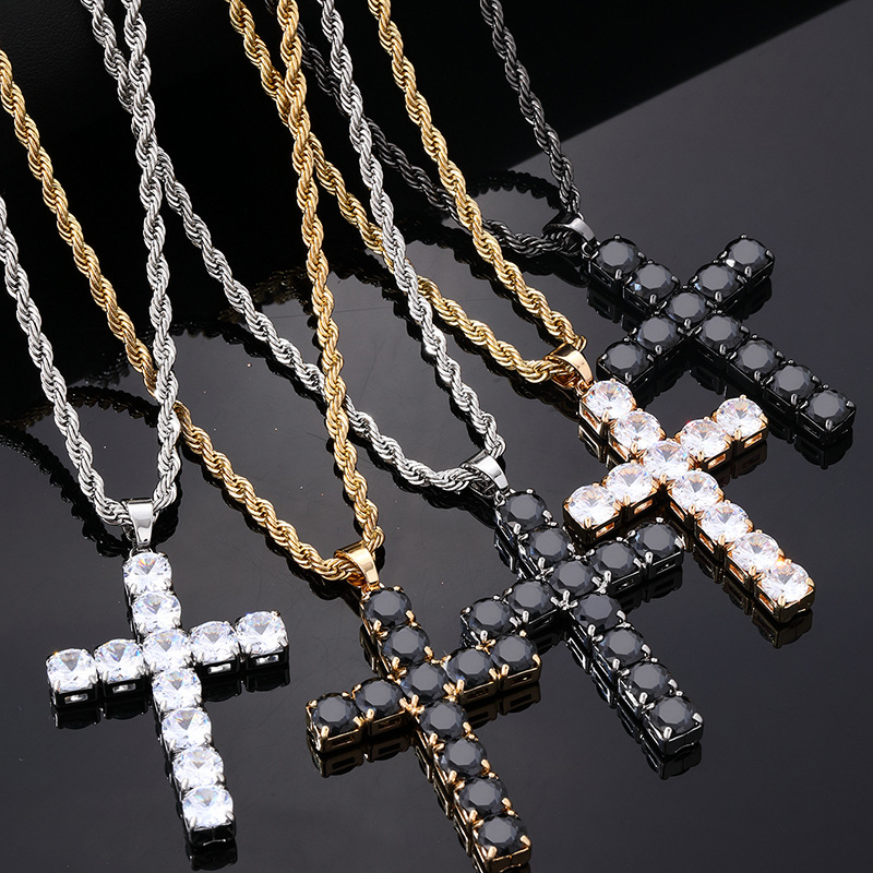 Hip-Hop Cross 304 Stainless Steel Copper Plating Inlay Zircon Men's Pendant Necklace display picture 2