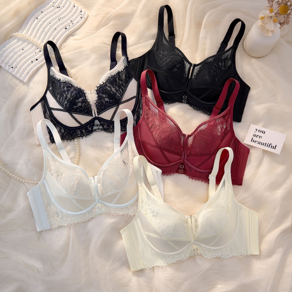 8139 Encaje de alta gama sexy, pechos grandes, ropa interior pequeña y delgada, sujetador de talla grande antiflacidez ajustable delgado para mujer