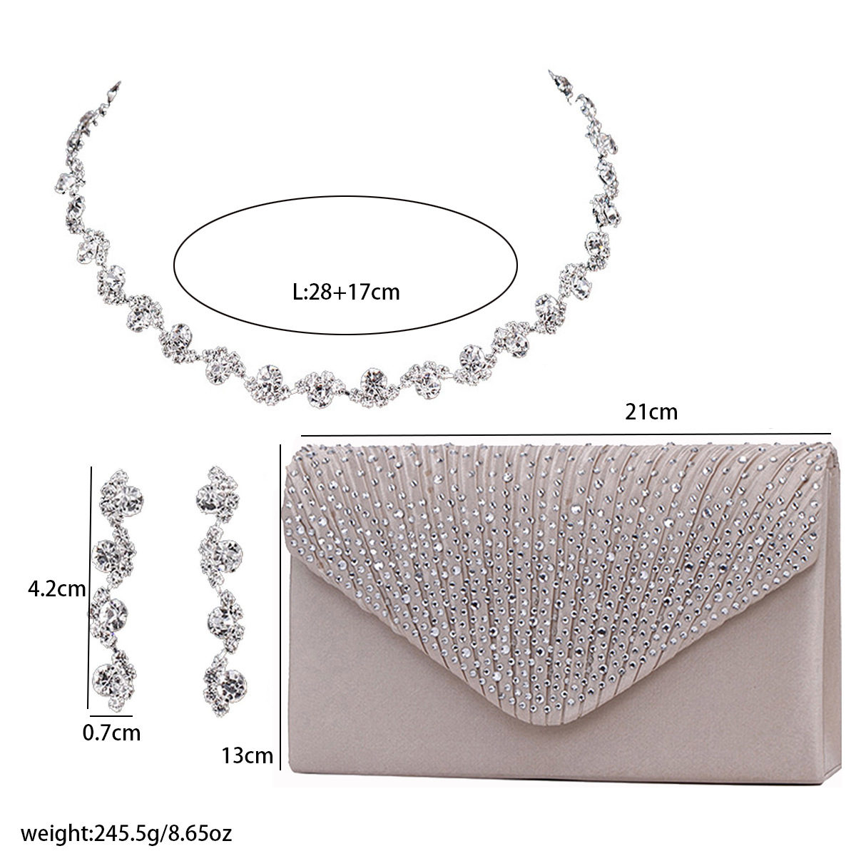 308g Weight Rhinestones Inlay Material Earrings, Necklace Classification Elegant Simple Style Solid Color Rhinestone Inlay Rhinestones Women's Earrings Necklace