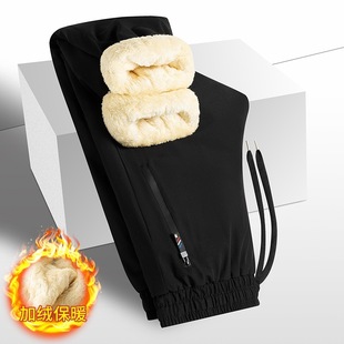 Thickened Lamb Fleece Men's Cotton Pants plus size Warm Casual Pants Men's Loose fleece-lined Pants Waterproof Windproof Pants Men's
