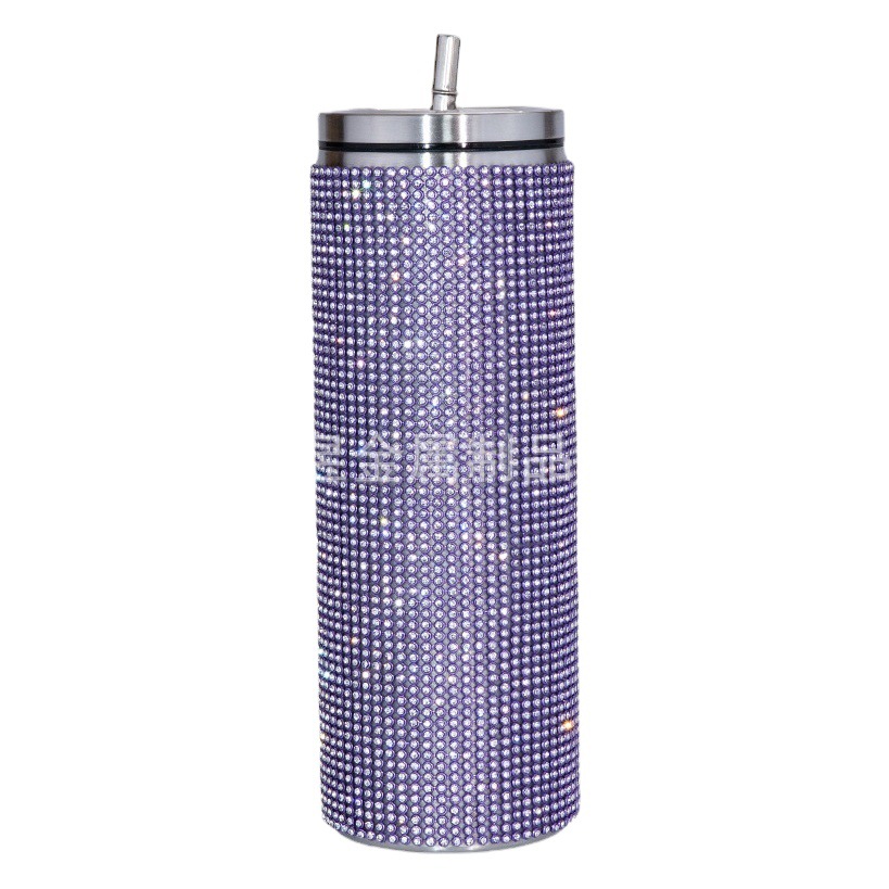 20oz/600ml marca nuevo diamante ventosa botella de agua de acero inoxidable taza de café con paja taza de vidrio bebida regalo