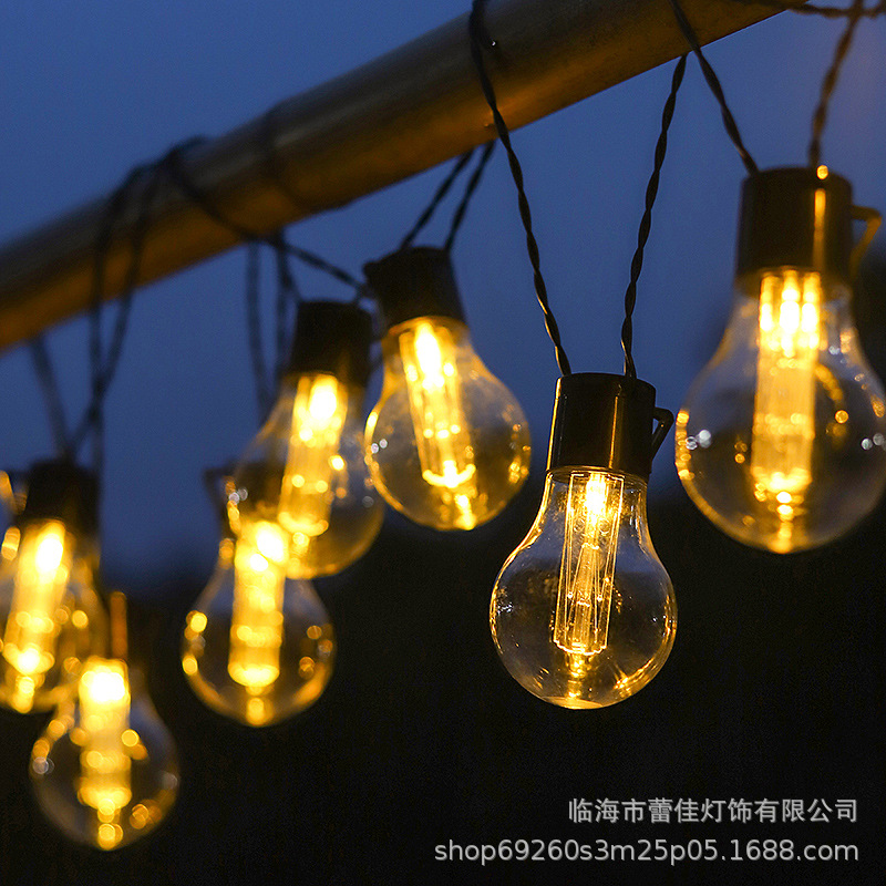 Nuevas luces de cadena solares Edison para exteriores, decoración navideña para patio, camping, luces LED de cadena