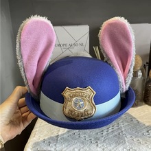 兔子警官帽子儿童COS卡通兔耳朵头饰女童洛丽塔裙装饰可爱朱迪帽