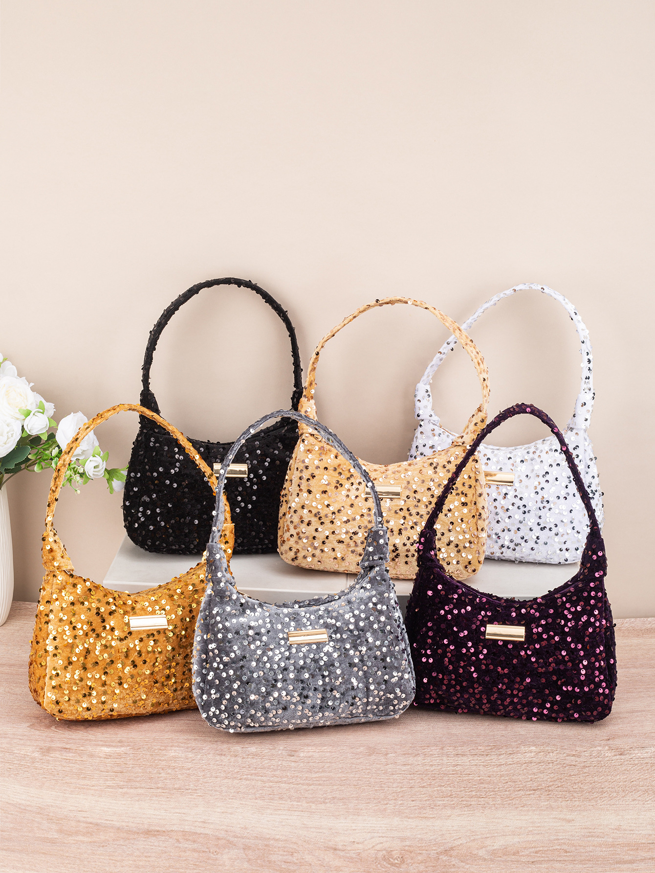 Bolso de moda de color sequilla de mujer bolso de hombro de verano blingbling nicho personalidad bolso de mano de cuerda