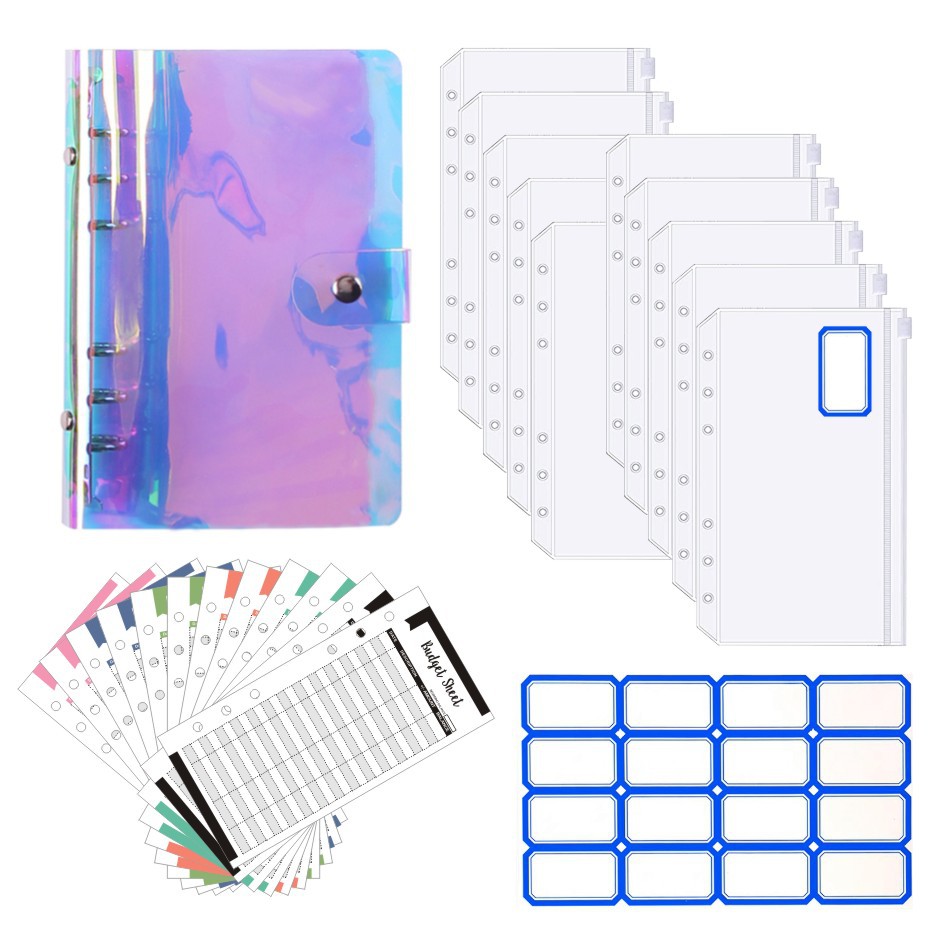 다채로운 PVC (12 지퍼 백 + 12 예산 카드 + 1 16 파란색 스티커)