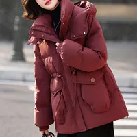 Long down jacket, mid‑length oversize with hood and drawstring waist