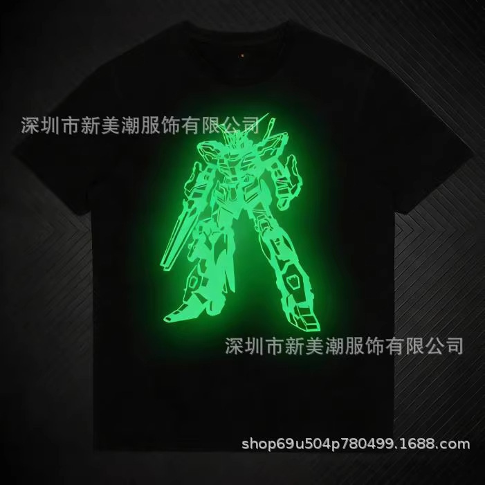 Gundam Boys' Short-Sleeve T-Shirt Summer Cotton Trendy Big Kids' Clothing Summer Outfit Glowing Children's T-Shirt Boys' Loose Clothing