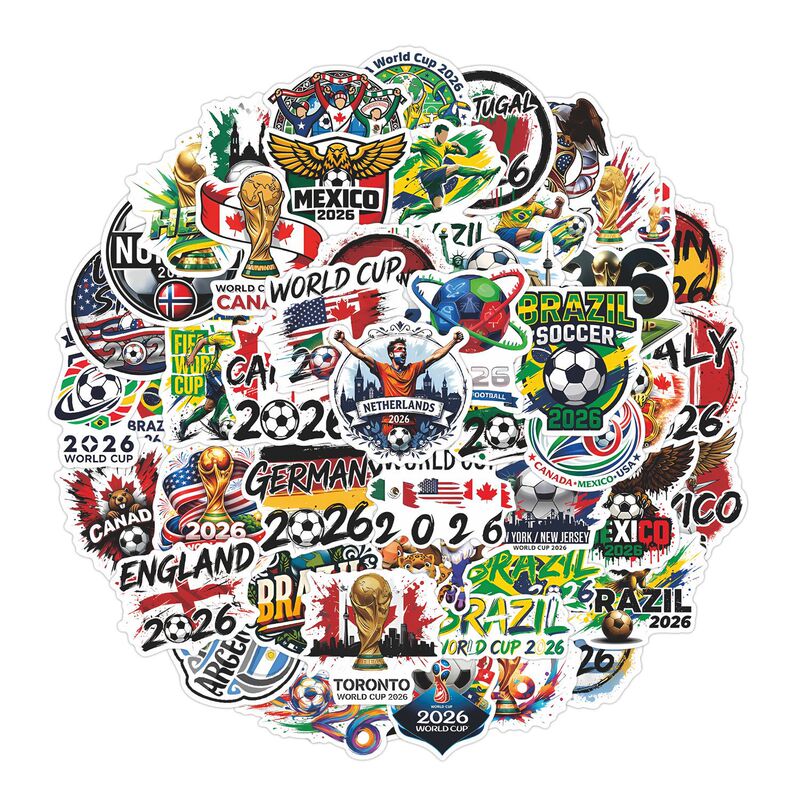 50 Pieces of 2026 World Cup Stickers for the United States, Canada, and Mexico, Football-Themed DIY Journaling and Creative Decoration Stickers, Cross-Border Wholesale 50 Pieces of 2026 World Cup Stickers for the United States, Canada, and Mexico, Football-Themed DIY Journaling and Creative Decoration Stickers, Cross-Border Wholesale
