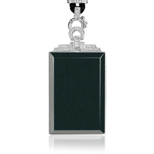 Old material Hetian jade ink jade nothing card pendant genuine goods S925 silver inlaid natural jade pendant necklace men and women wholesale