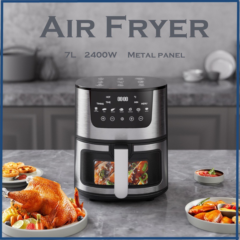 Cross-Border Air Fryer 7L Stainless Steel Smart Visual Air Fryer Household Large Capacity American Standard One Piece Minimum Batch