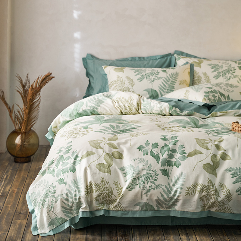 Light Luxury Long-Staple Cotton Four-Piece Set, Vintage Style All-Cotton Bed Sheet, Duvet Cover, Pure Cotton Fitted Sheet Set, Double Bed Bedding