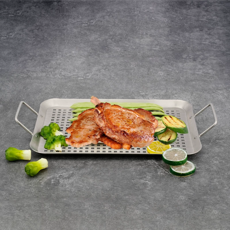 Source factory line handle, large medium, small, small -sized baking dish stainless steel rectangular punch baking pan barbecue barbecue meat plate BBQ