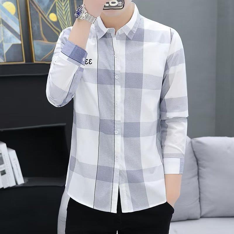 Spring and Autumn Men's Shirt Top Long-sleeved Slim-fit Fashionable Handsome Cyber Trendy Brand Fashion Hair Stylist Shirt Blue