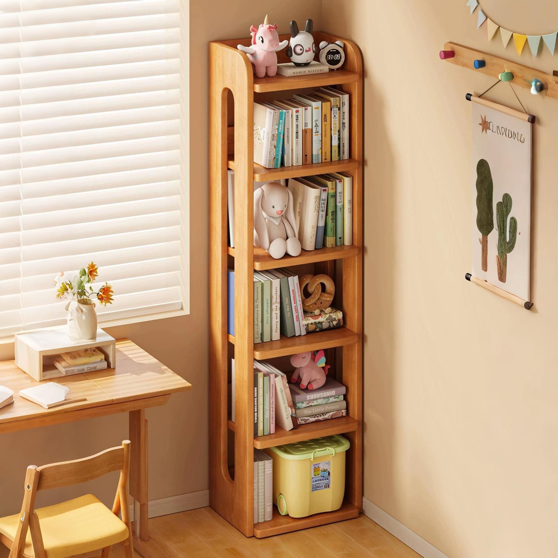 儿童书架学习落地置物架一体靠墙实木书柜客厅幼儿园置物柜批发
