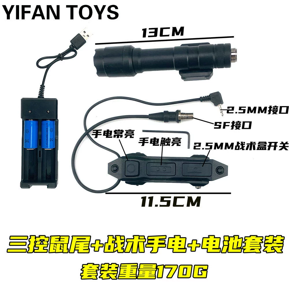 Universal battery case with laser, flashlight, lights for monitor, wire control, A2