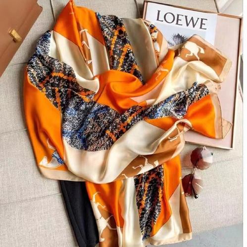 brocade silk scarf for women's all-matching spring and autumn satin scarf sunscreen shawl long beach towel thin gauze scarf seaside