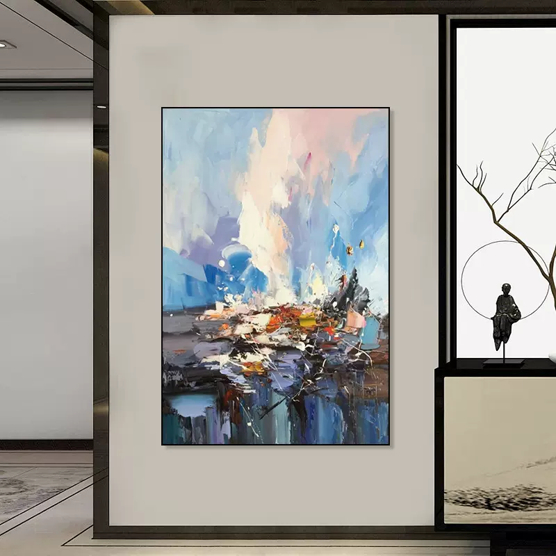 定制轻奢手绘油画客厅入户玄关装饰画现代走廊过道风景油画装置画