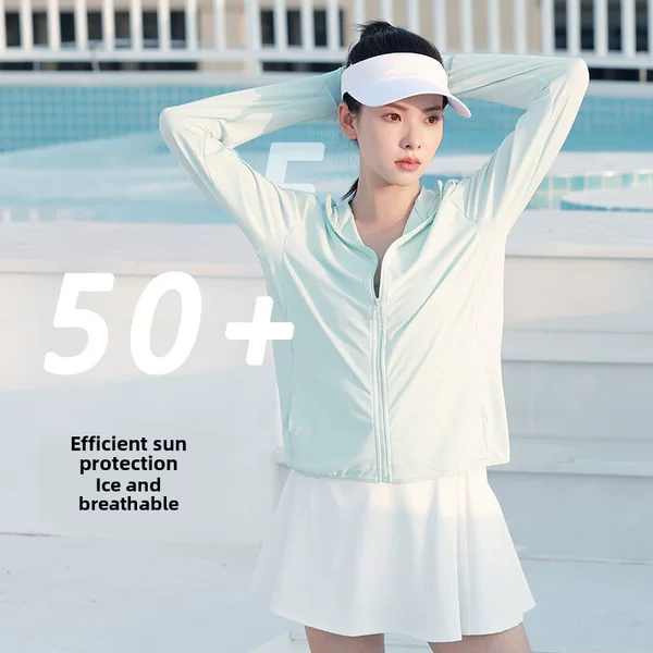 Summer New Style Non-Sun Protection Jacket, Thin Hooded Sun Protection Clothing for Women, Outdoor Long-Sleeved Jacquard Breathable Quick-Drying Skin Clothing
