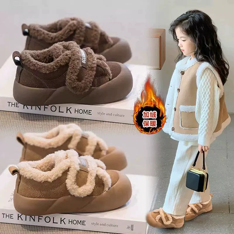 Детские хлопковые сапоги для девочек 2025 года, осенне-зимняя обувь с флисовой подкладкой, зимние сапоги для снега, меховые сапоги с флисовой и утолщенной подкладкой.