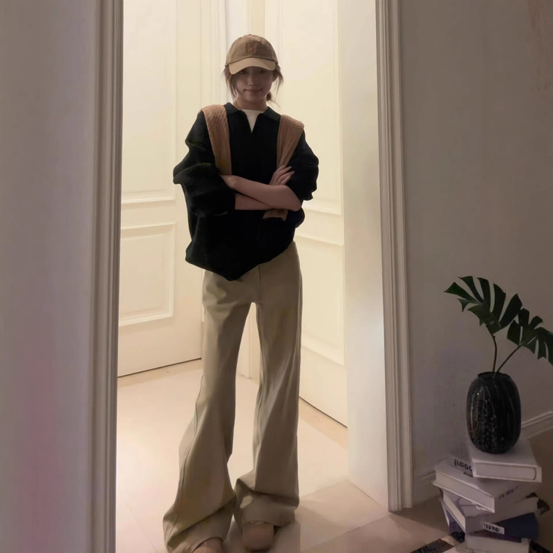 Micro-Flared Jeans for Women, Spring and Summer, Low-Waisted Straight-Leg Flared Pants, Wide-Leg Slimming Khaki Pants for Women