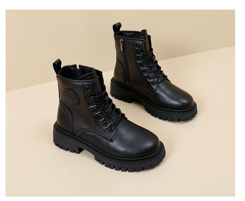 British Style Women's Leather Ankle Boots With Thick Sole_voghion.com