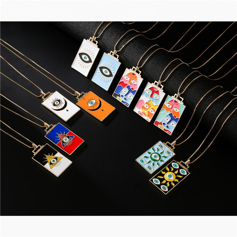 Fashion Autumn And Winter Sweater Chain Copper Plated Real Gold Dripping Oil Moon Eye Pendant Necklace display picture 3