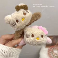 韩系可爱卡通小猫甜粉儿童猫少女抓夹个性后脑勺盘发鲨鱼夹甜美发