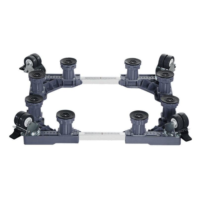 Base para lavadora semiautomática de doble tina con soporte móvil ajustable en altura, soporte de doble barra fijo y reforzado.