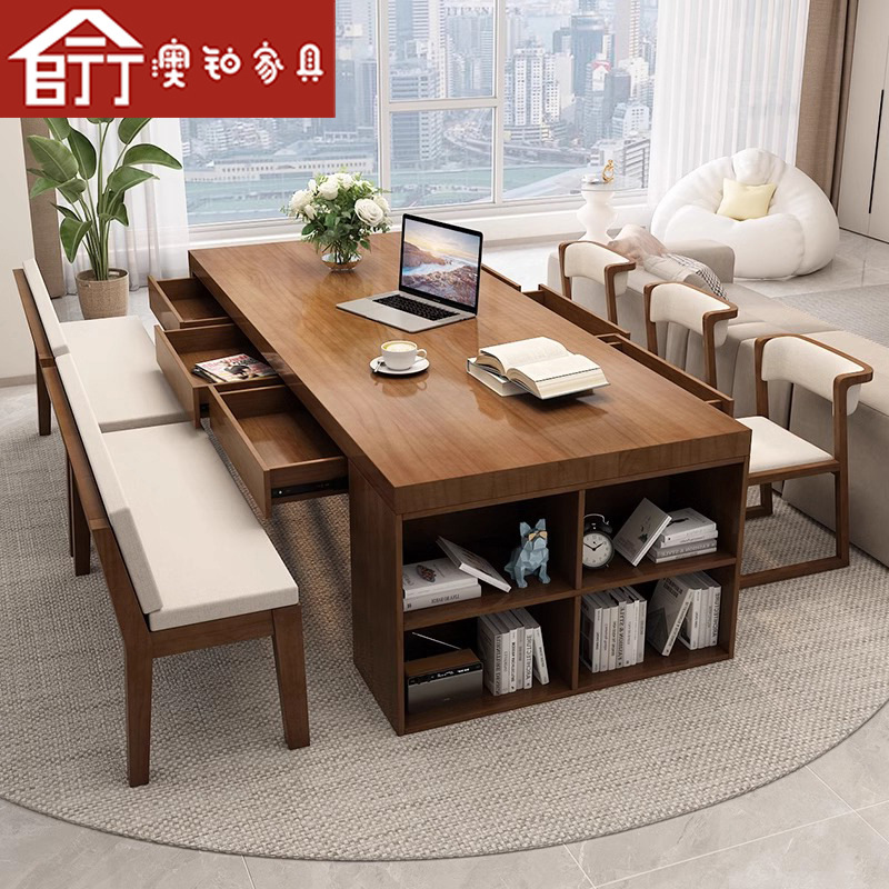 Australian Platinum Nordic Living Room Full Solid Wood Long Desk Bookcase Integrated Household Writing Desk with Drawer Student Reading Table