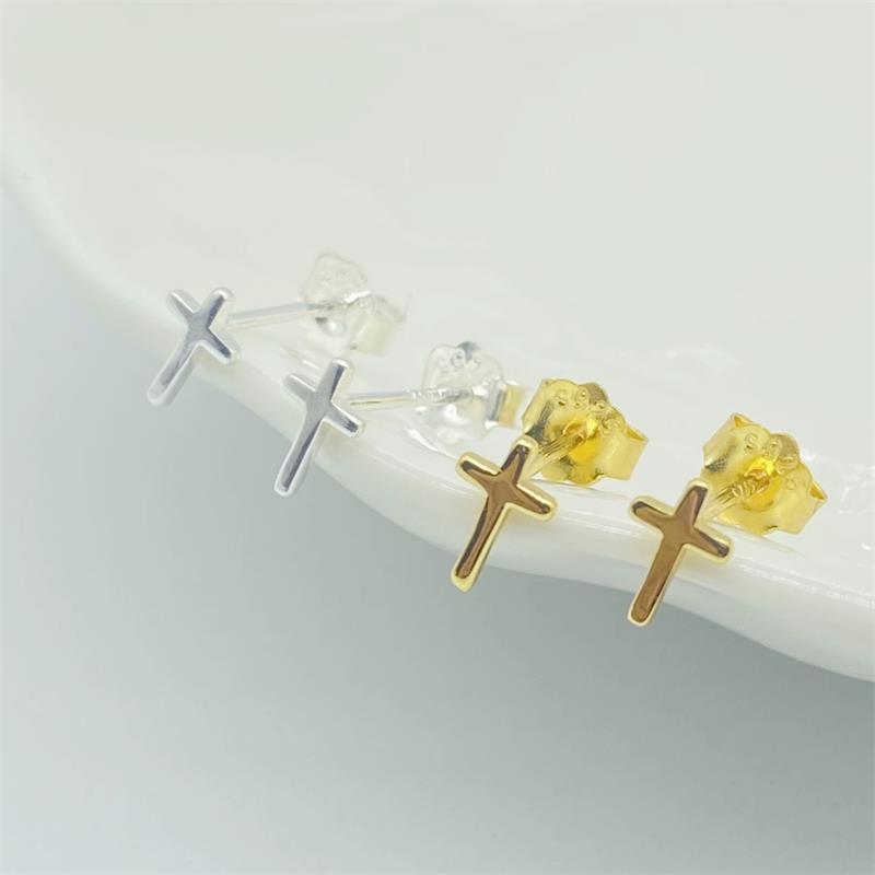 925 Sterling Silver Material 1 Pair 925 Sterling Silver Cross Ear Studs