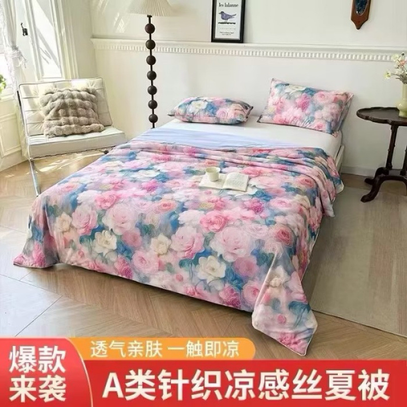 2025新款针织凉感丝印花夏被夏凉被被芯透气性凉感升级