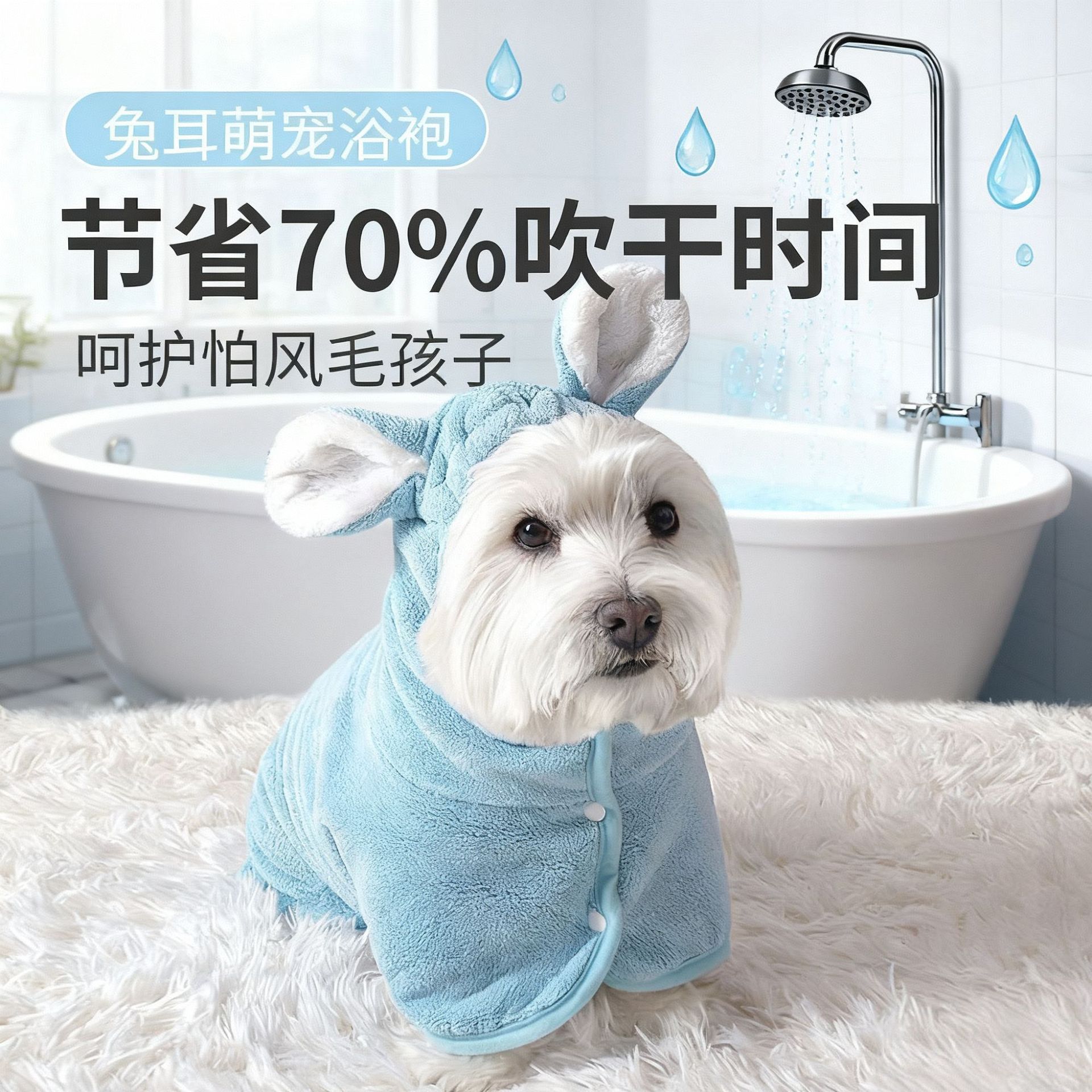 Cross-Border Pet Hooded Bathrobe Absorbent Quick-Drying Pet Bath Towel Cat and Dog Cleaning Bath Towel Pet Supplies