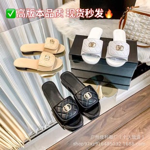Chanel Style Bookbag Buckle Sandals 2025 Early Spring New Style Rhomboid Outer Wear Sandals and Slippers Holiday Beach Flat Bottom Slides